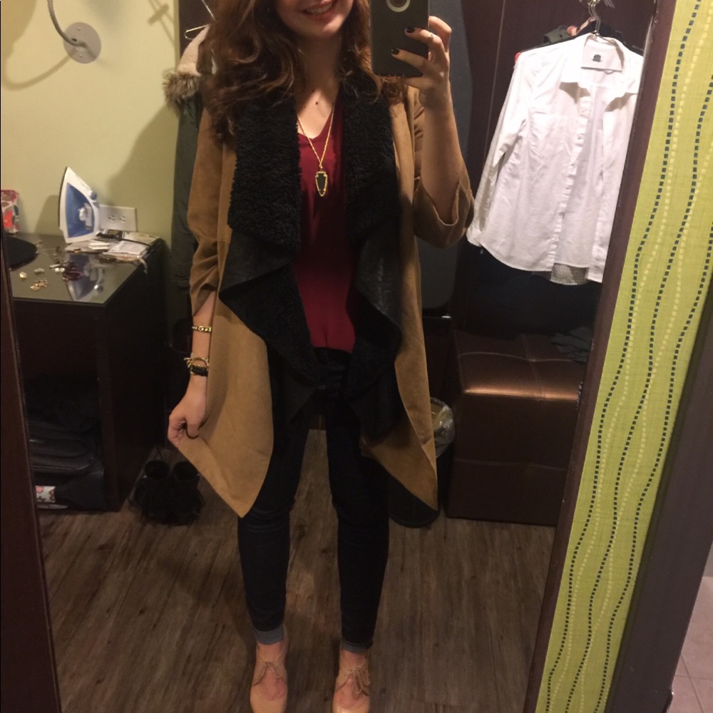 H&M Flowy Tan Fall Coat 3/4 sleeve Suede-like